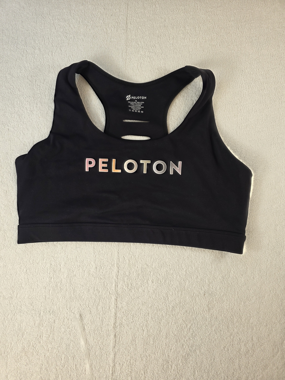 Peloton Black Sports Bra with Iridescent Logo